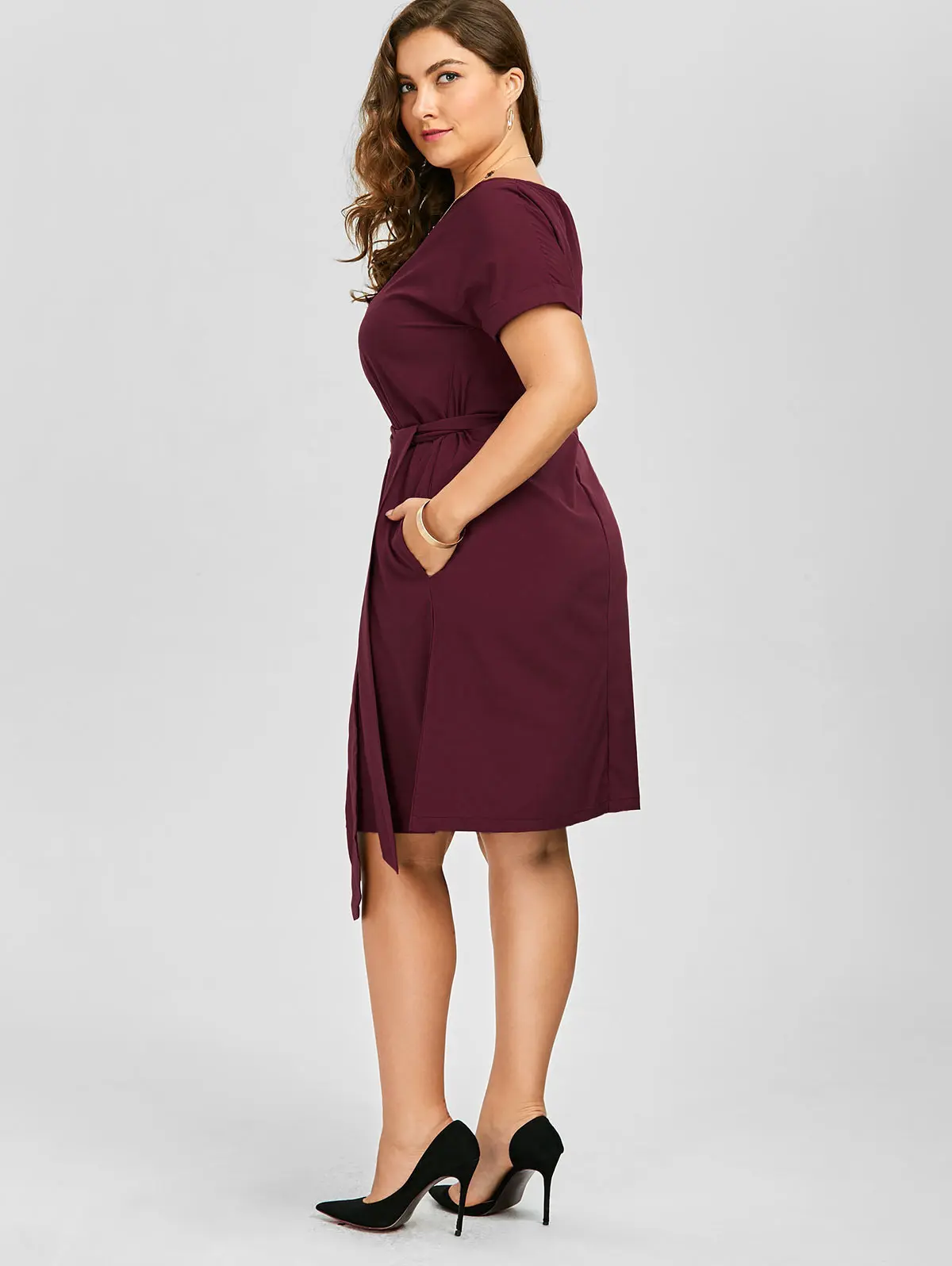 Женское винтажное платье до колена Wipalo с поясом и карманами одежда для работы - Фото №1