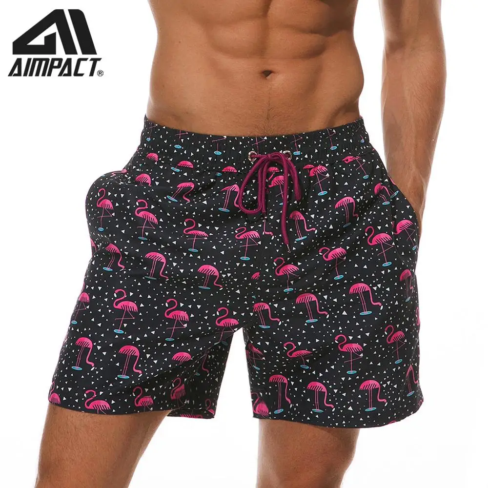 

AIMPACT Mens Beach lined Casual 3D Print Flamingo Medium Length Summer Swimwear Shorts Drawstring Surfing Trunks Pants AM2202