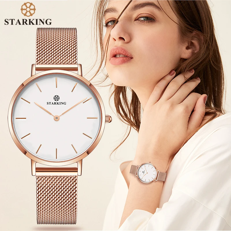 

STARKING Women Watches Rose Gold Stainless Steel Bracelet Quartz Female Minimalist Watch 2017 Fashion Casual Ladies Dress Watch