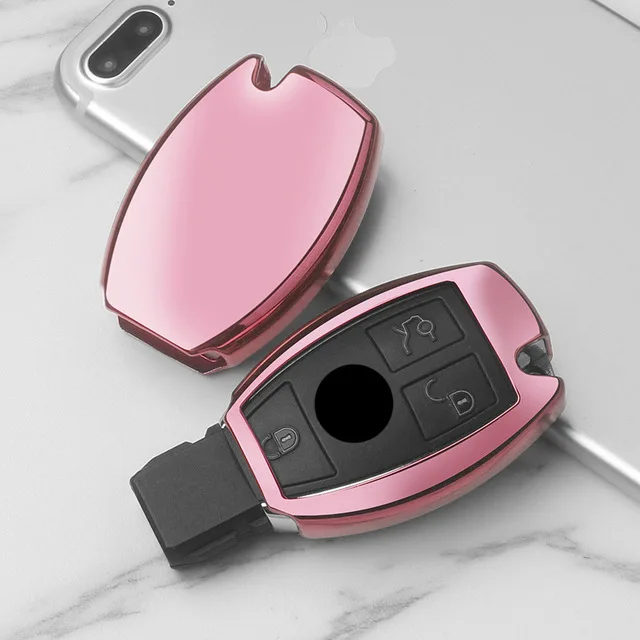 C-Pink ТПУ чехол для автомобильных ключей, защитный чехол для ключей, брелок для Mercedes Benz C Class W205 GLC GLA, автомобильные аксессуары - Название цвета: C-Pink