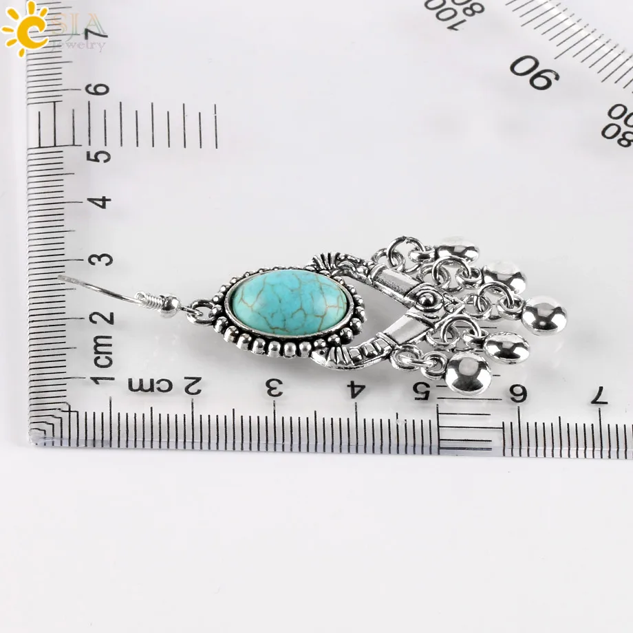 CSJA девушка винтажные серебряные серьги Овальный Зеленый Хаулит Любовь Сердце