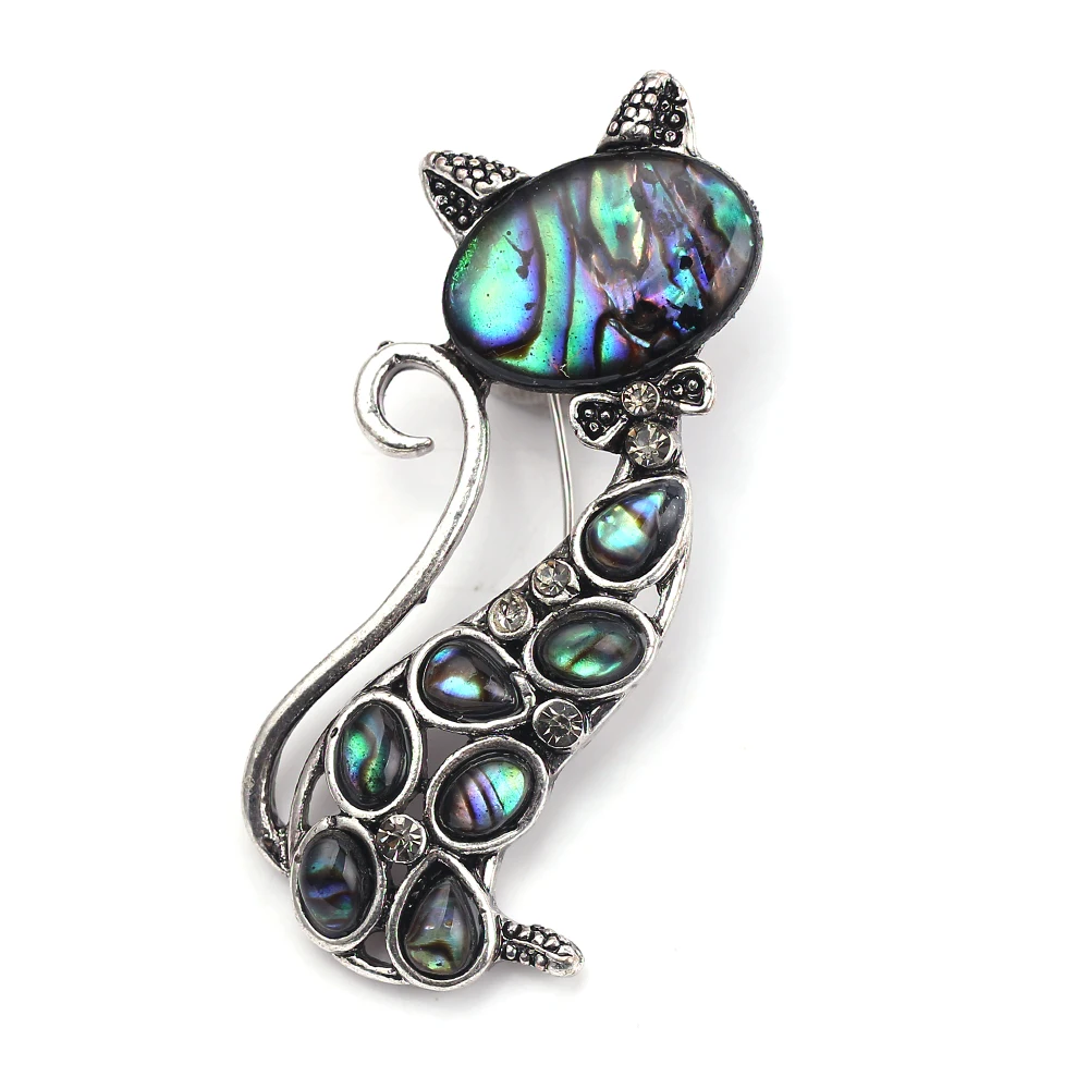 Женские броши в виде кошки из натурального абалона со стразами металлическая