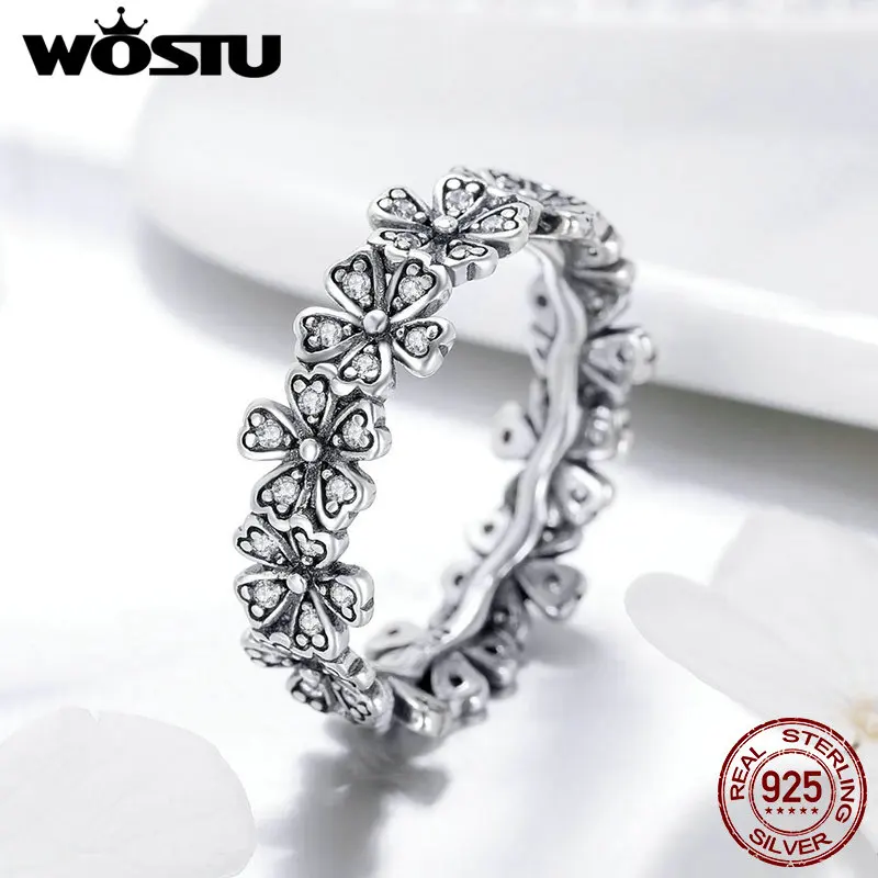 Женское кольцо с ромашками WOSTU сверкающее штабелируемое из серебра 925 пробы
