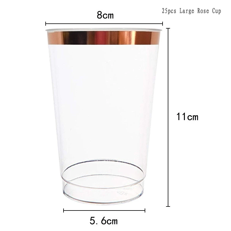 25 Large Rose Cups Розовое золото 25 шт одноразовые пластиковые тарелки для посуды 1 шт скатерть 7 шт воздушный шар для свадьбы детский душ принадлежности для дня рождения - Цвет: 25 Large Rose Cups