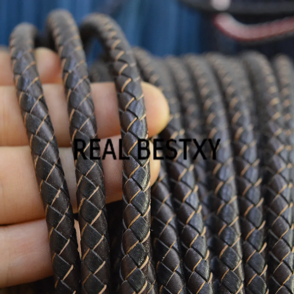 Настоящие BESTXY 5 м/лот кожаные шнуры 6 мм коричневые и черные плетеные браслеты из