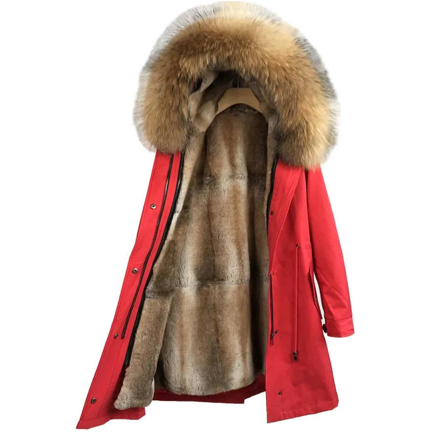 Real Rabbit Fur Parkas Women Jacket Winter Warm Fashion Coat Top Quality Outwear Customized
