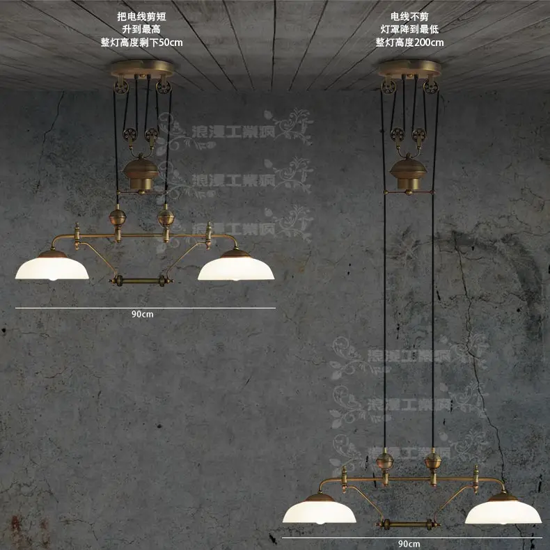 

2 heads Romantic industrial style Retro nostalgia creative personality bronze color restaurant can Lifting droplight