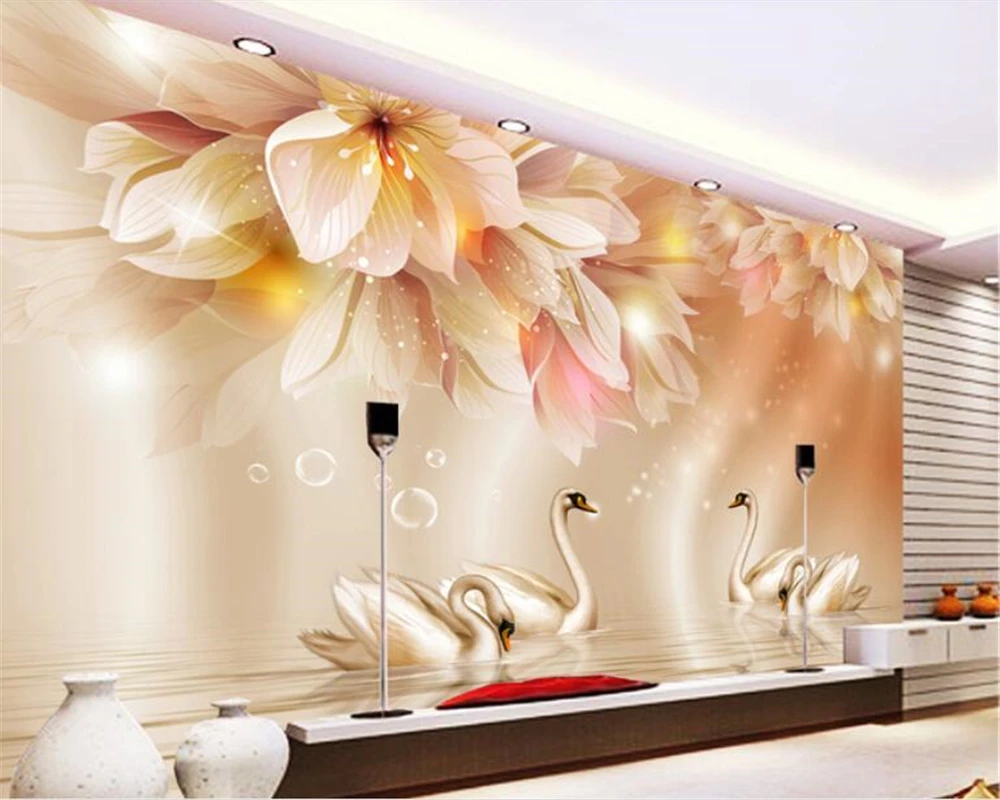 

Beibehang Custom Any Size Wallpaper Fashion Fresh Lily Flower Swan 3D TV Background Wall wallpaper for walls 3d papel para pared