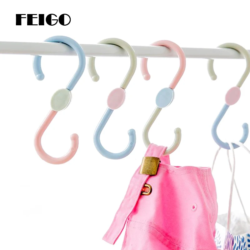 

FEIGO 3Pcs Creative Blue Type Hooks 360 Degree Rotatable Multifunctional Clothes Hook Bathroom S Type Hooks Kitchen Gadgets F762