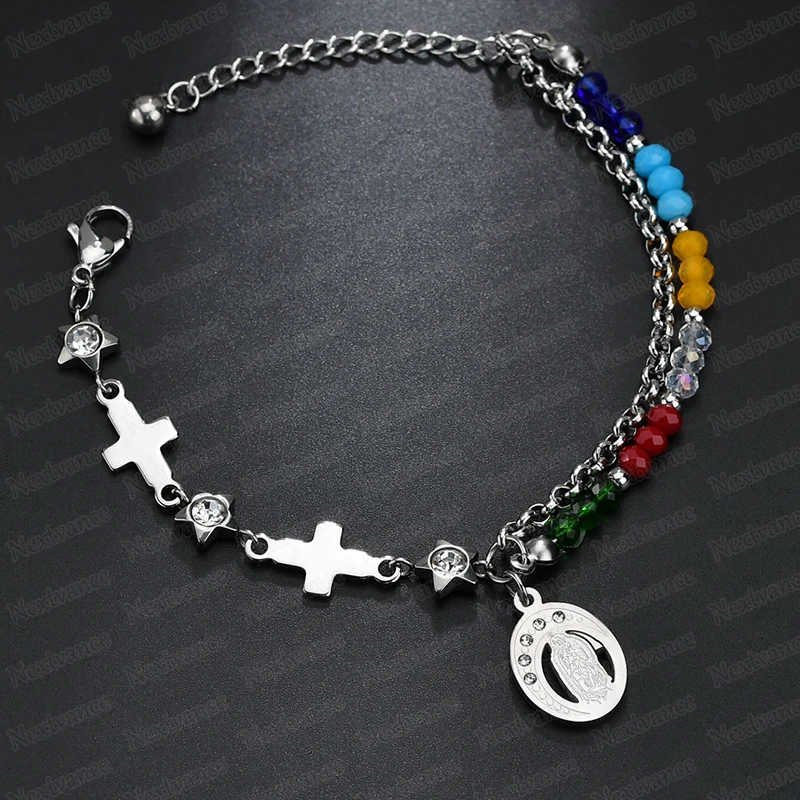 Браслеты с подвесками Nextvance фианитами звездочками Дева Мария двухслойные