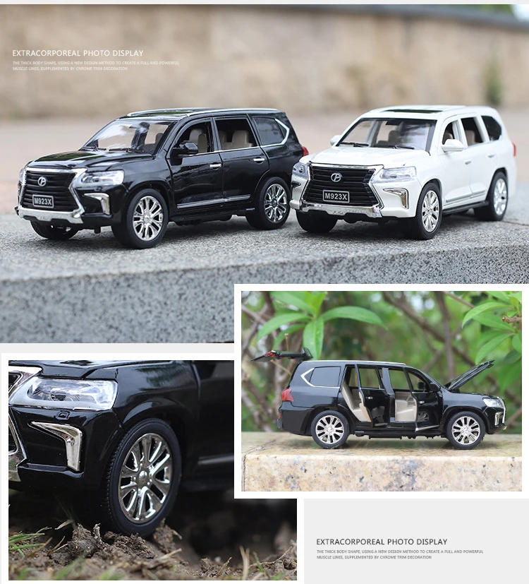 Горячая 1:24 масштабные колеса литой автомобиль toyota lexus suv lx570 металлическая модель с светильник и звуком вытяните назад игрушки коллекция для подарков