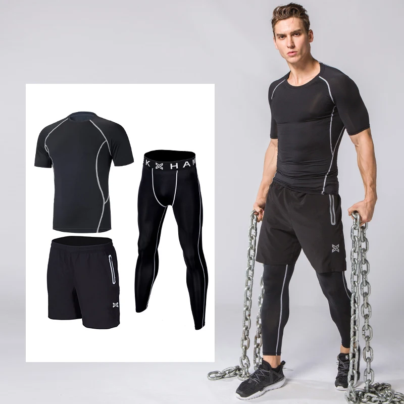 Компрессионный спортивный костюм 5 шт. комплект для фитнеса бега футболка
