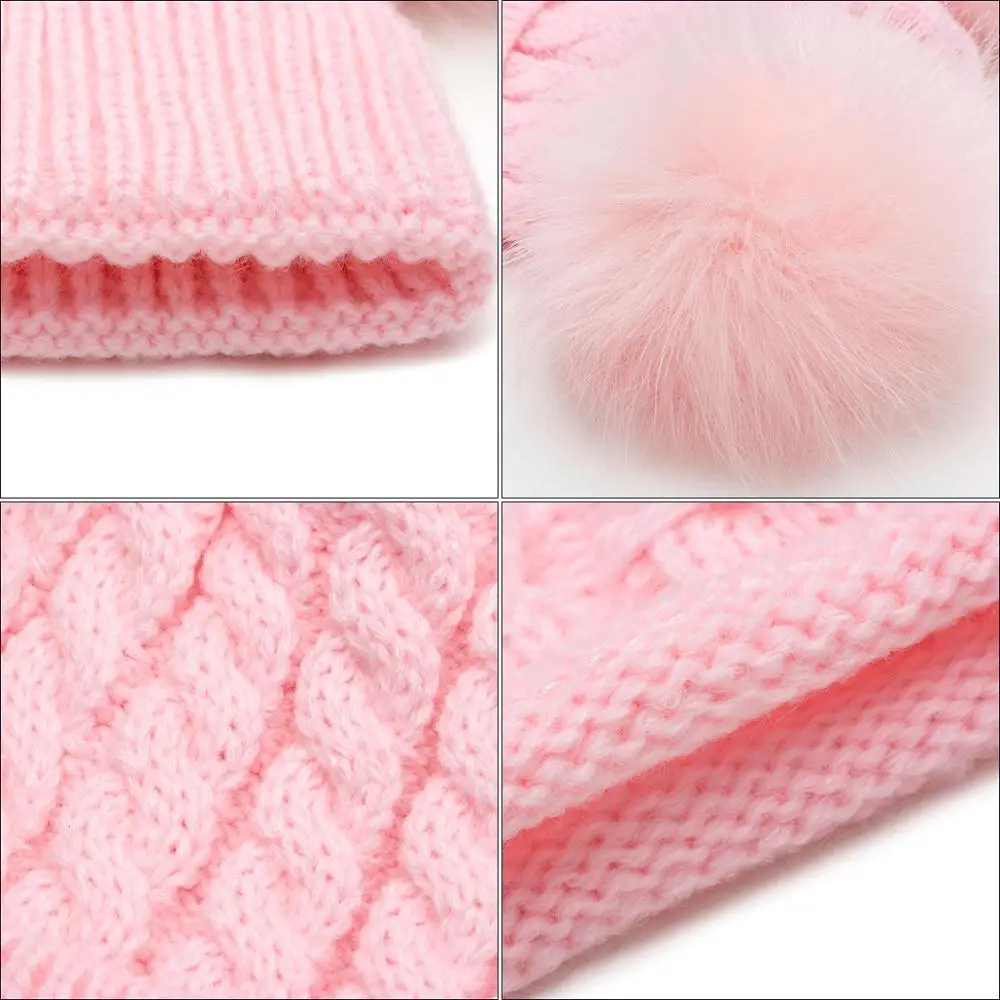 REAKIDS 2 Piece Set / Winter Hat Fur Ball Cap+Scarf Newborn Warm Knitted Soft Boys And Girls Universal 0-2 Years Old | Детская одежда и
