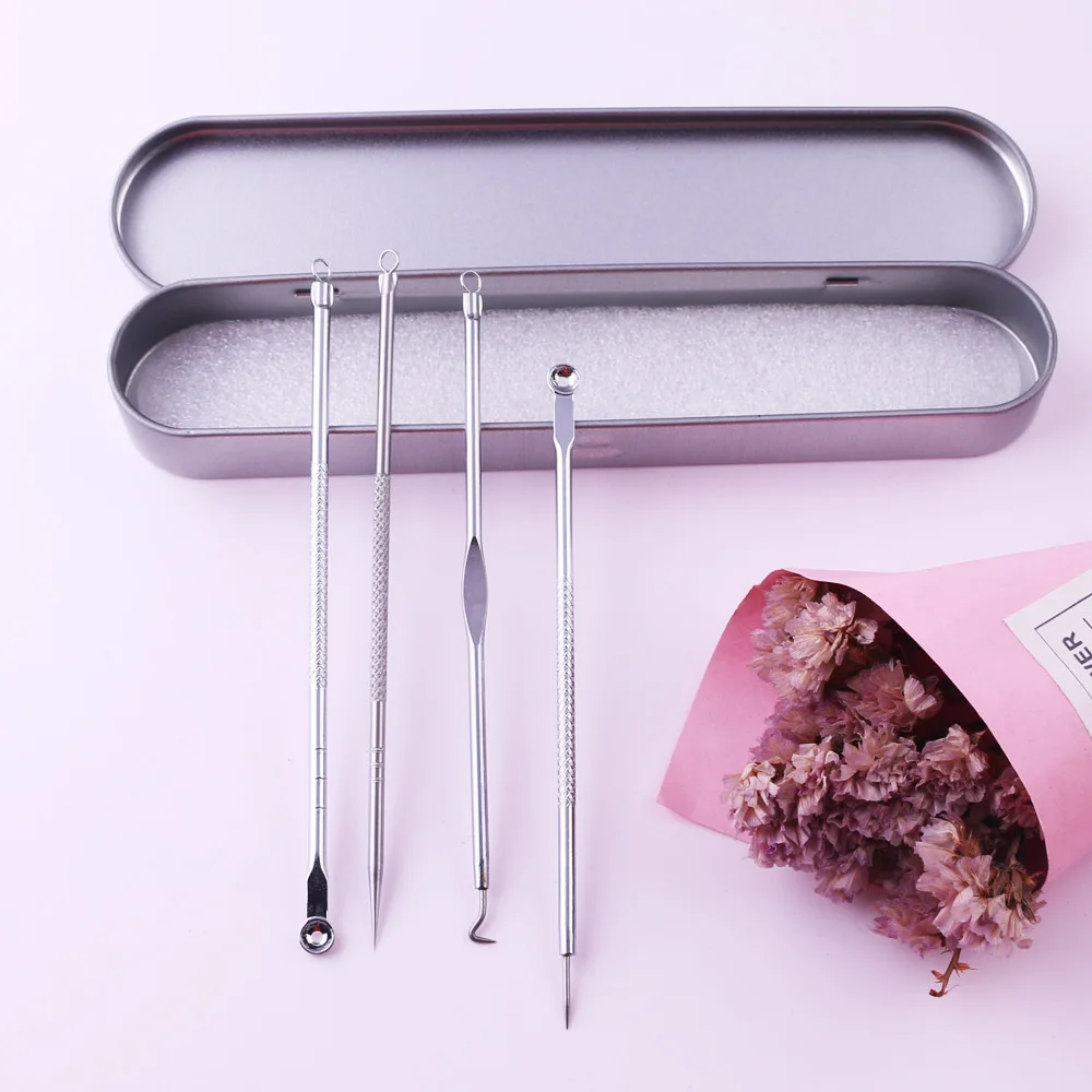 4 шт. угорь Tool Kit Нержавеющая сталь комедона Extractor Набор инструментов удаления