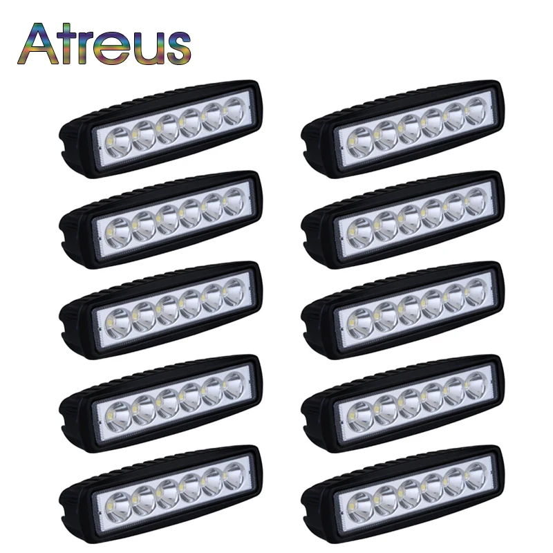 

Atreus 10pcs 6Inch 18W Car LED Work Light Bar 12V Spot Flood for Motorcycle Offroad Boat Car Tractor Truck 4x4 ATV accessories