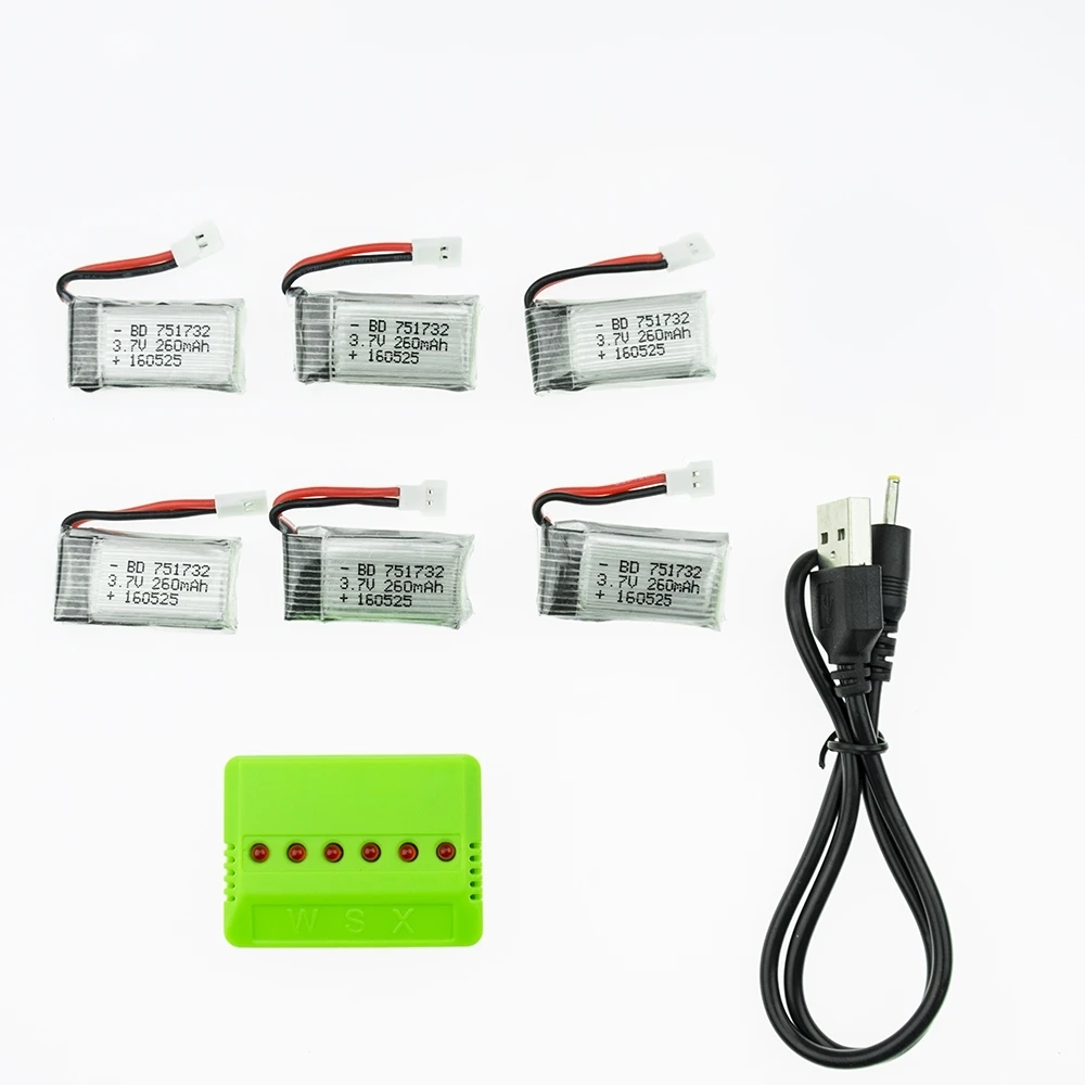 6 шт. 3 7 в 260 мАч Lipo батарея и 1USB зарядное устройство для JJRC H8 Eachine Мини RC