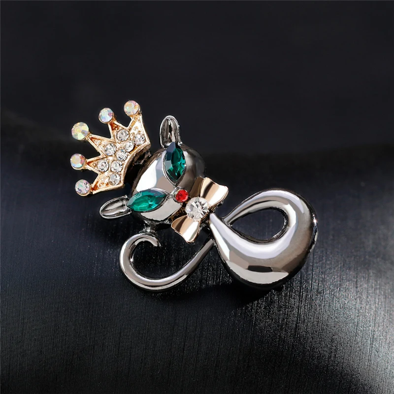 Стразы Корона броши-кошки для женщин животные лиса Броши заколки Ретро