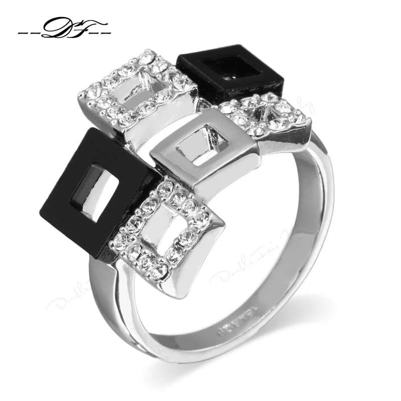 Кольца с австрийским кристаллом в клетку серебряного цвета | Украшения и