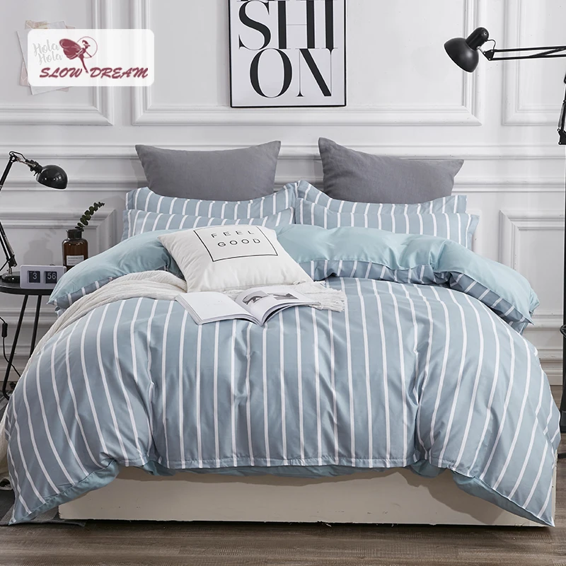 

SlowDream Blue Bedspread Nordic Bedding Set Bed Flat Sheet Double Duvet Cover Set Bed Linens Euro Pillowcases 3/4pcs Double Set