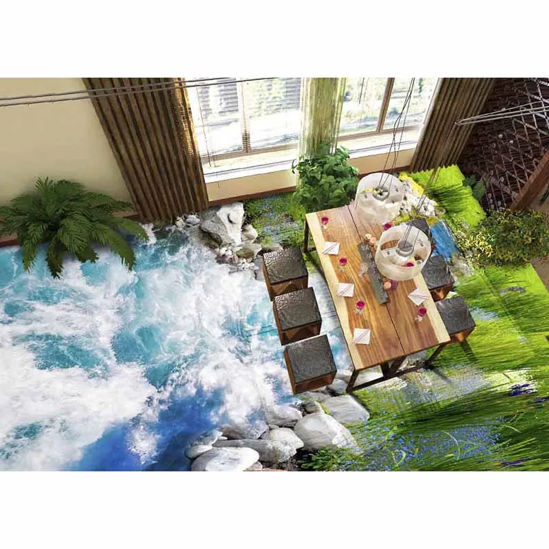 3D Running brook DIY Floor Wallpaper Custom Photo PVC Murals Bathroom Bedding Room Self-adhesive Waterproof #108 | Обустройство дома