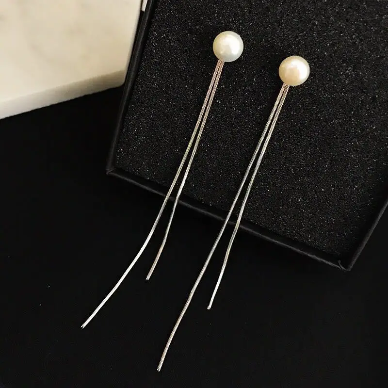 MDNEN Новые серебряные серьги с жемчугом висячего типа, корейская мода, длинные серьги для женщин, украшение.