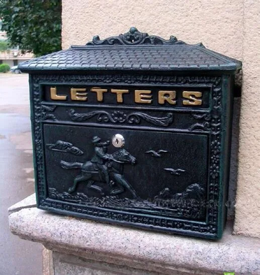 

Cast Iron Mail Box Mailbox Antique Metal Wall Mount Postbox Post Letters Box