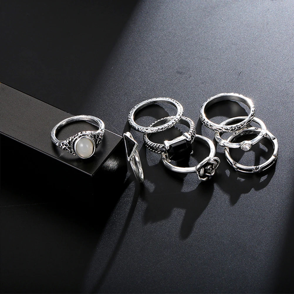8 шт. в стиле готический панк кольцо комплект Для женщин мужчин индийский Стиль