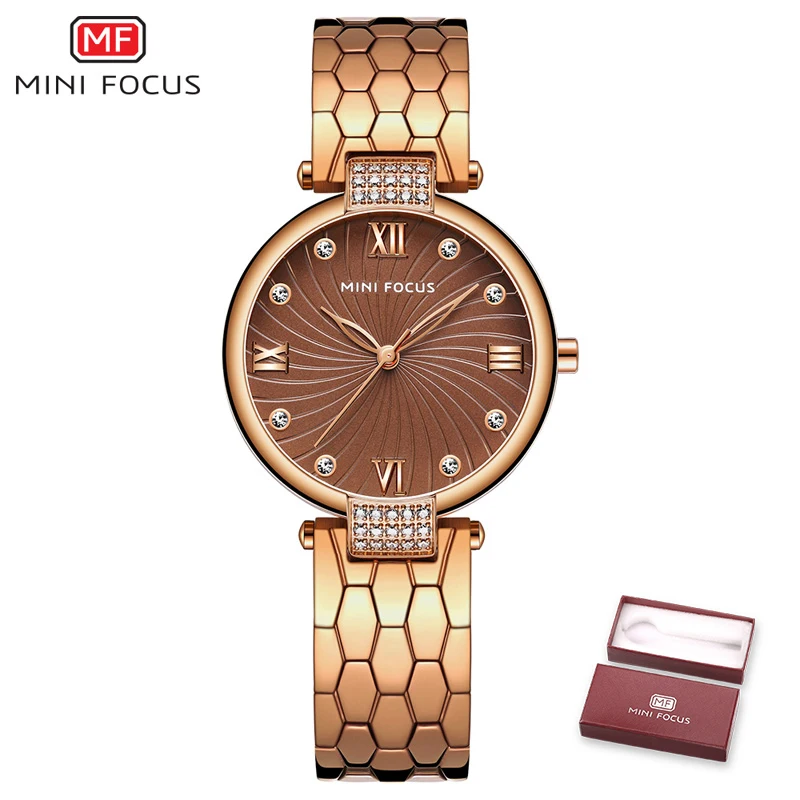 Brown and rose gold Мини фокус бренд Роскошные модные часы для женщин кварцевые леди часы для женщин s наручные часы Дамы Relogio Feminino Montre Femme розовое золото - Цвет: Brown and rose gold