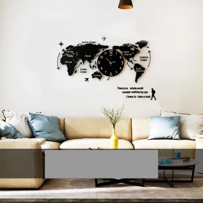 black 70*34 см скандинавские Современные часы-карта мира атмосферная индивидуальность кварцевые часы в творческом стиле гостиная фон часы - Цвет: black