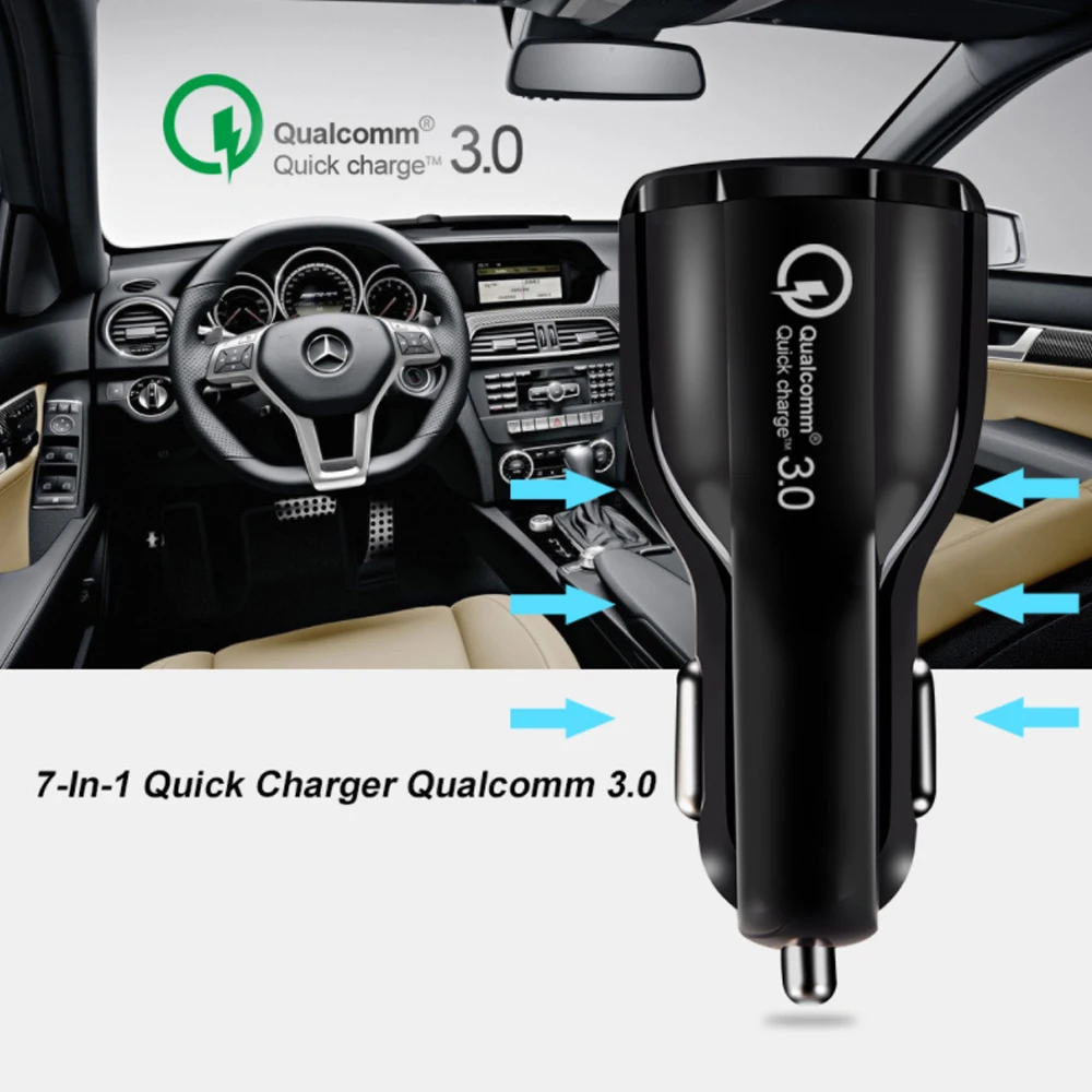 TOENMAN Two QC3.0 быстрое мобильное зарядное устройство для телефона планшета автомобильное USB быстрое зарядное устройство ослепительный синий светодиодный сигнал контроля питания два цвета USB для Xiaomi