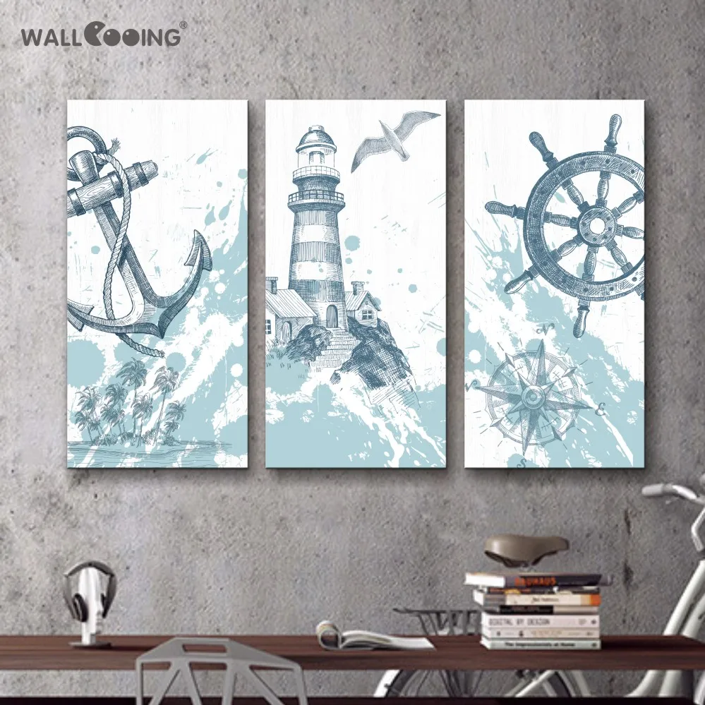 Печать на холсте 3 шт. картина морской пейзаж маяк украшение дома современное
