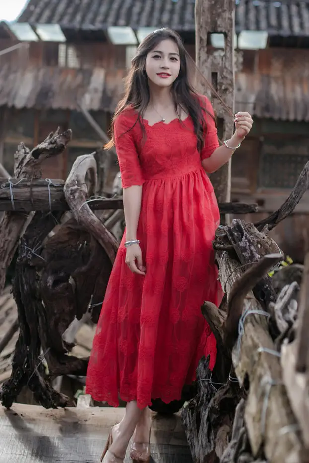2017 новое прибытие лето 3d цветы вышивка mexican платья boho людей старинные красный