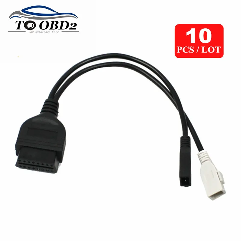 10 шт./лот оптовая продажа для VAG COM KKL 2P + коннектор OBD OBDII Audi 2x2 до OBD2 16 контактный