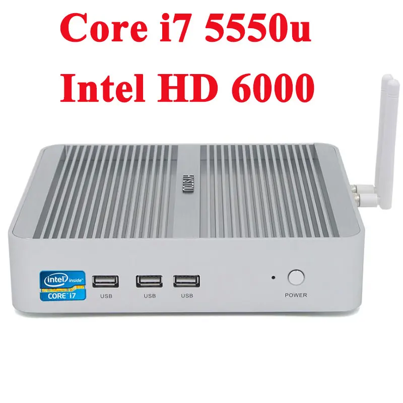 Hystou Broadwell безвентиляторный мини ПК Intel Core i7 5550u HD6000 Windows 10 компьютер неттоп 4K HTPC VGA
