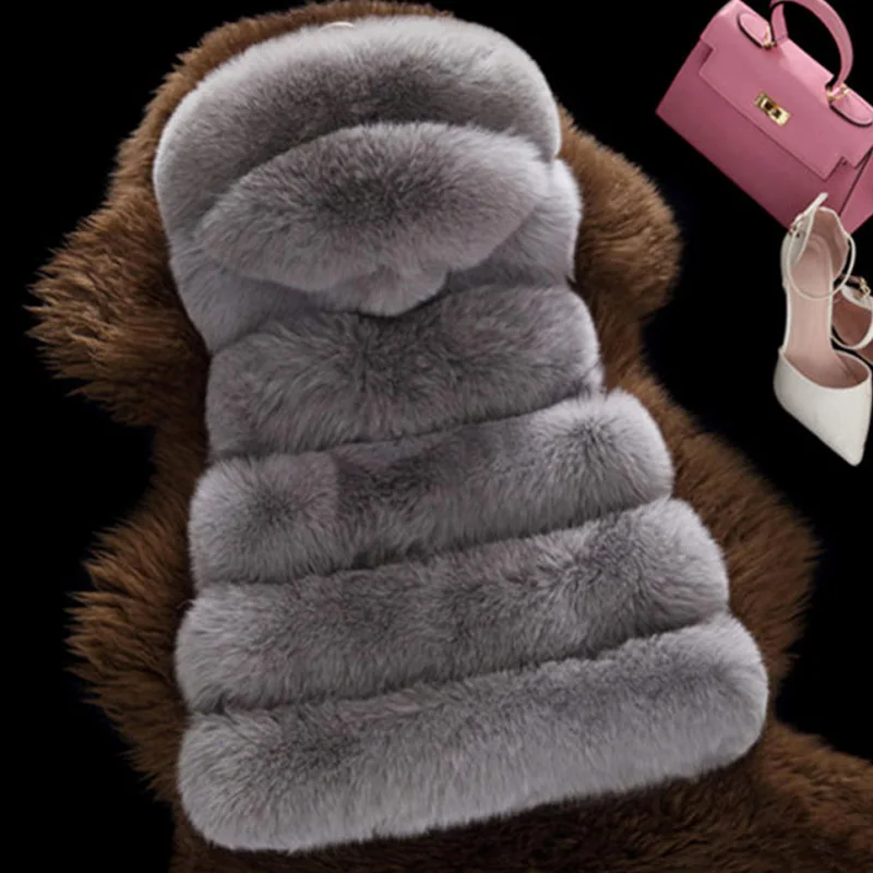 Зимнее пальто 2016 Женское из искусственного Меха чернобурки жилет с капюшоном