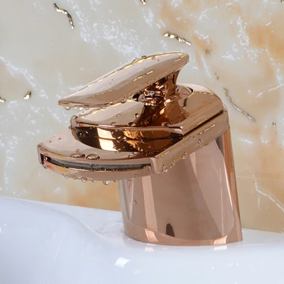 Rose Gold Hongdec роскошное крепление для ванной комнаты Водопад кран для раковины Латунное розовое золото черный кран для раковины - Цвет: Rose Gold