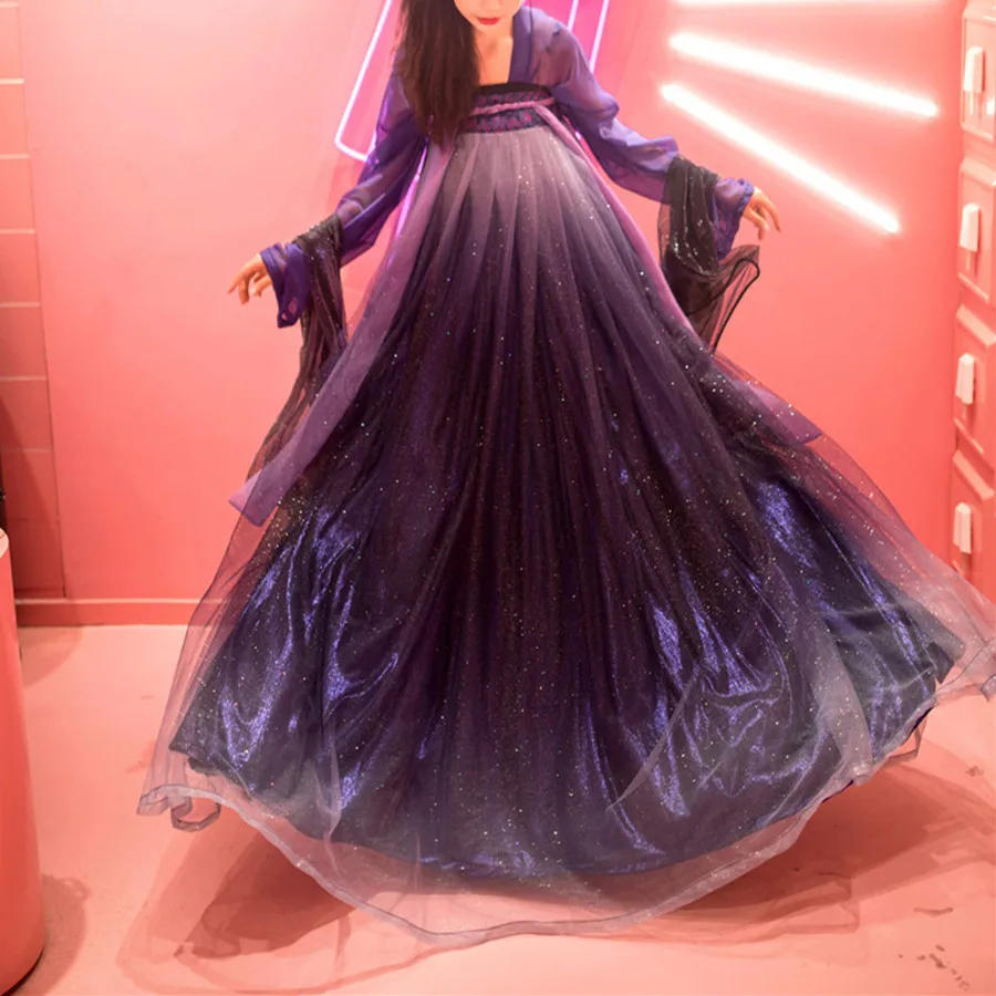 Женское китайское платье Hanfu традиционная китайская одежда фиолетовое со