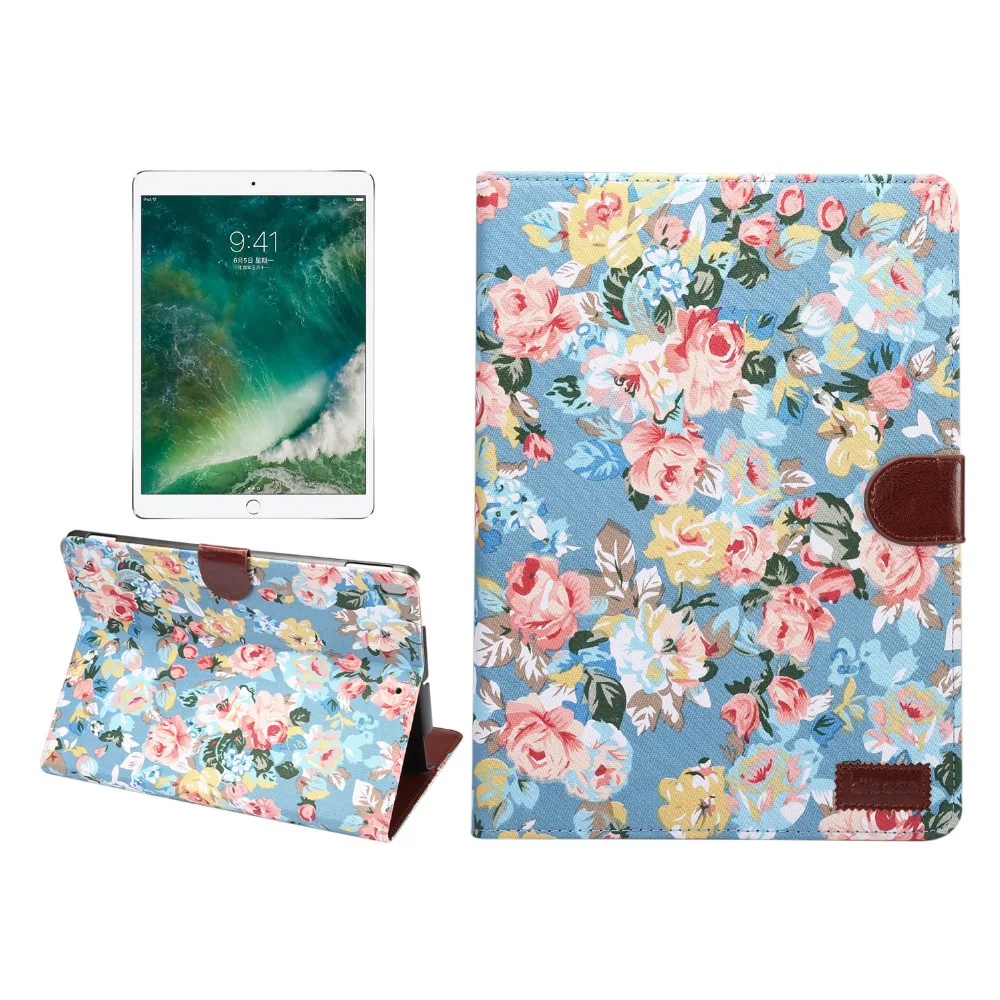 Роскошный кожаный чехол-книжка с цветочным принтом и подставкой для карт