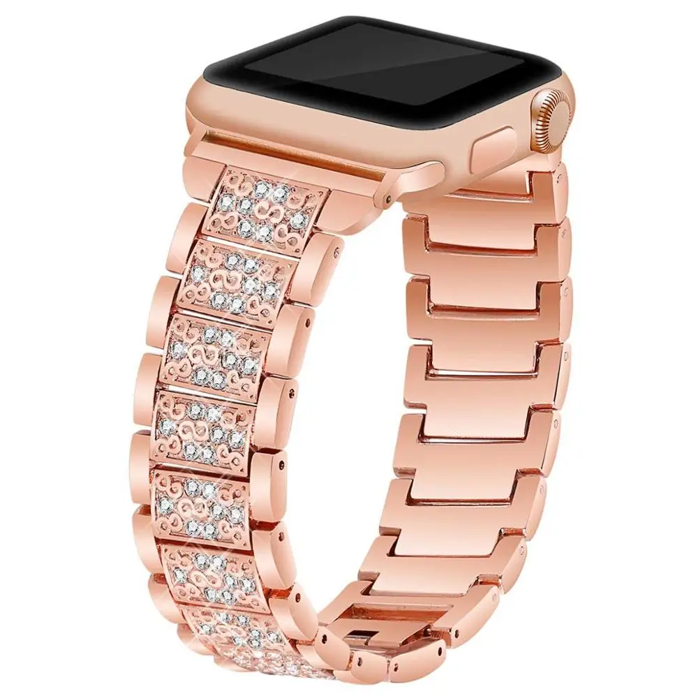 Rose gold Для женщин бриллиантовый браслет ремешок для наручных часов Apple Watch, версии 5 4 3 2 1 класса люкс; со стразами; с металлическим ремнем ссылка 40/44/38 мм/42 мм браслет - Цвет ремешка: Rose gold