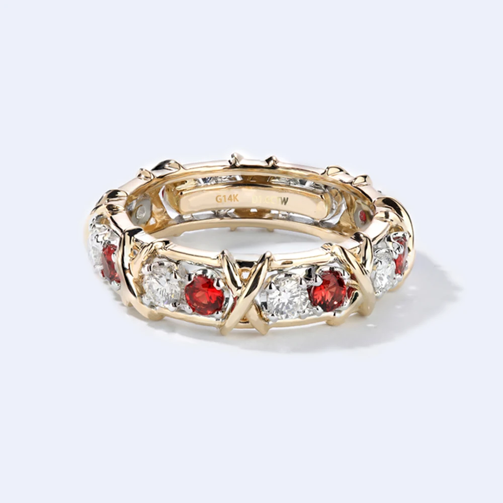 1,6 CTW Carat Lab Grown DF Moissanite Сапфир, рубин Eternity Band Solid 14K желтое золото обручальное кольцо на головщину