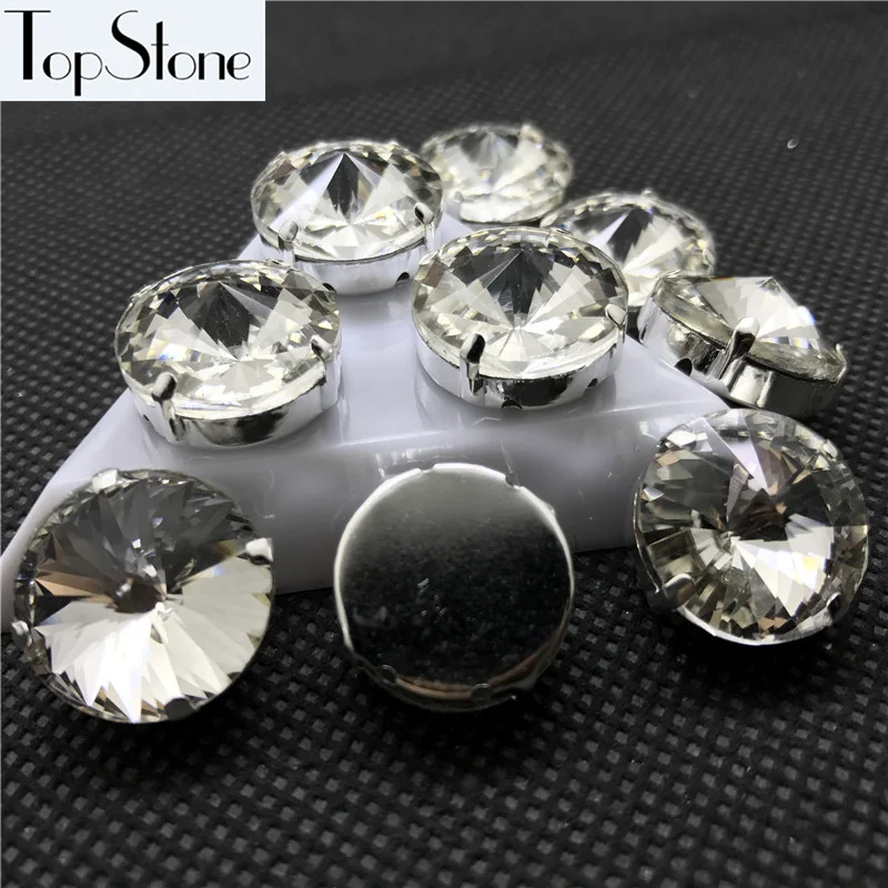 Topstone кристально чистые модные Rivoli Камни с металлическим клеем 6 8 10 12 14 16 18 мм