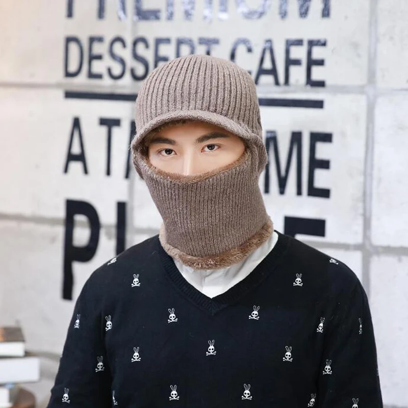 Утепленная вязаная шерстяная шапочка Для мужчин зимняя шапка сохранить теплые