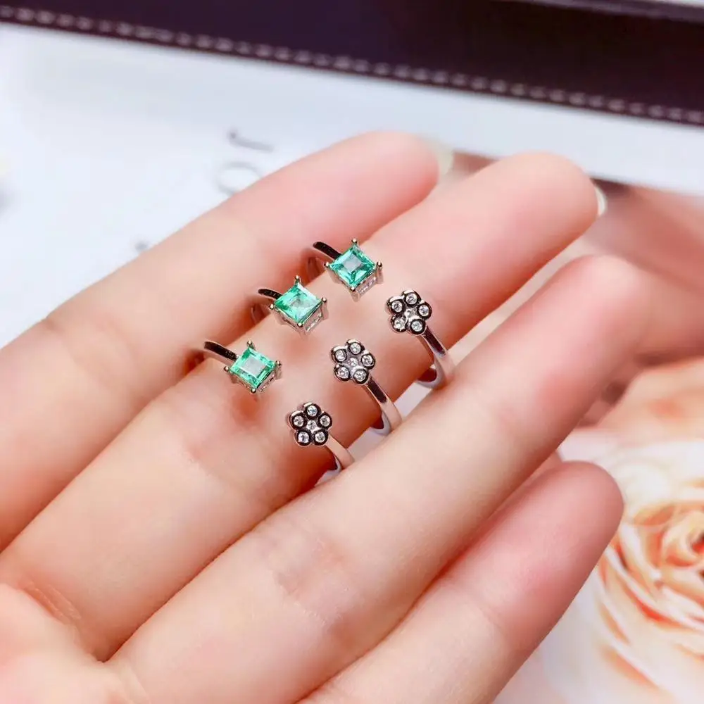 Женское кольцо с изумрудом chic Зеленый Изумрудный камень квадратное из серебра 925