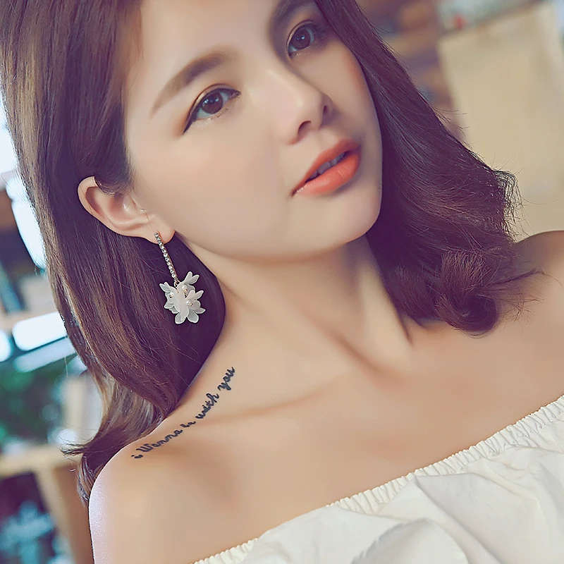 Серьги-иглы из серебра 925 пробы серьги с пятилистным цветком длинные женские