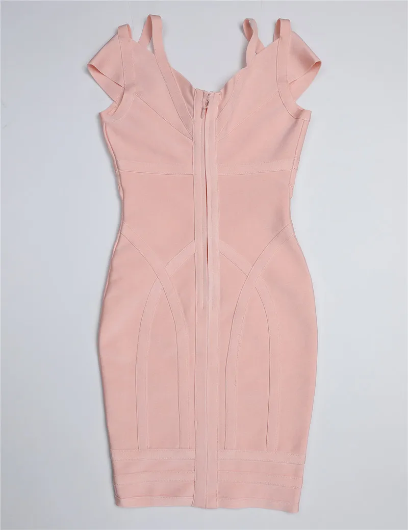 Высококачественное розовое Бандажное платье до колена с открытыми плечами из