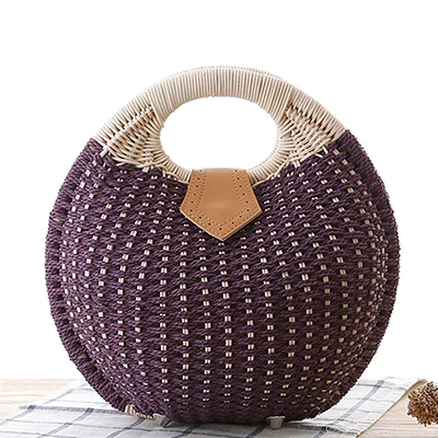 purple Повседневные Соломенные Сумочки женские летние пляжные гнездышки богемные ручной работы сумки из ротанга Женские винтажные Kintted Tote Сумочка Bolsa Женская - Цвет: purple