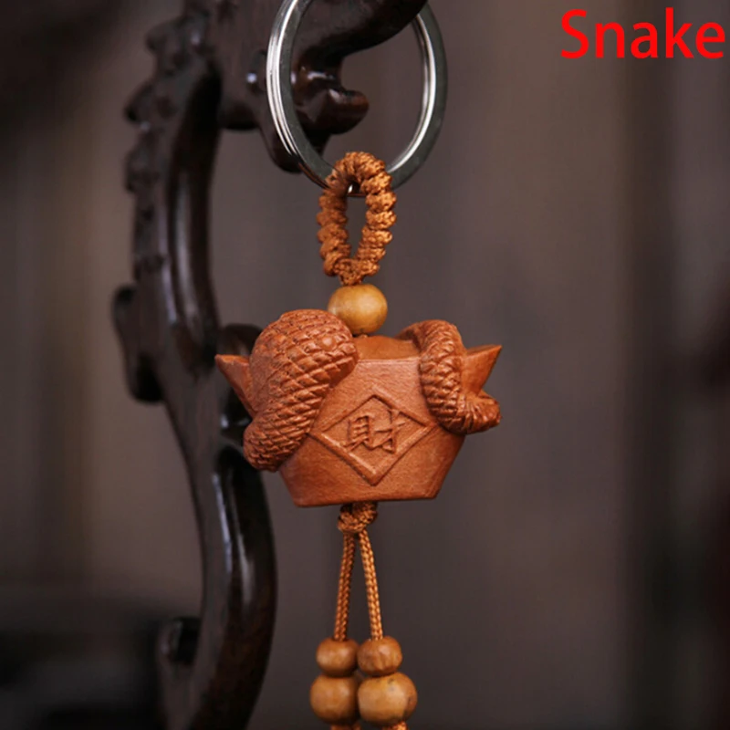 Snake 1 шт. брелок натуральный брелок из дерева унисекс животное Дракон Тигр овца кролик обезьяна брелок-змея подарок для детей 12 Зодиак - Цвет: Snake