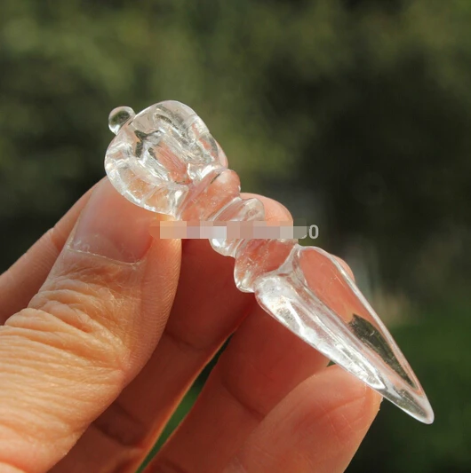 

7 cm Clear Natural Quartz crystal buddhist Meditation Amulet Dorje Phurba