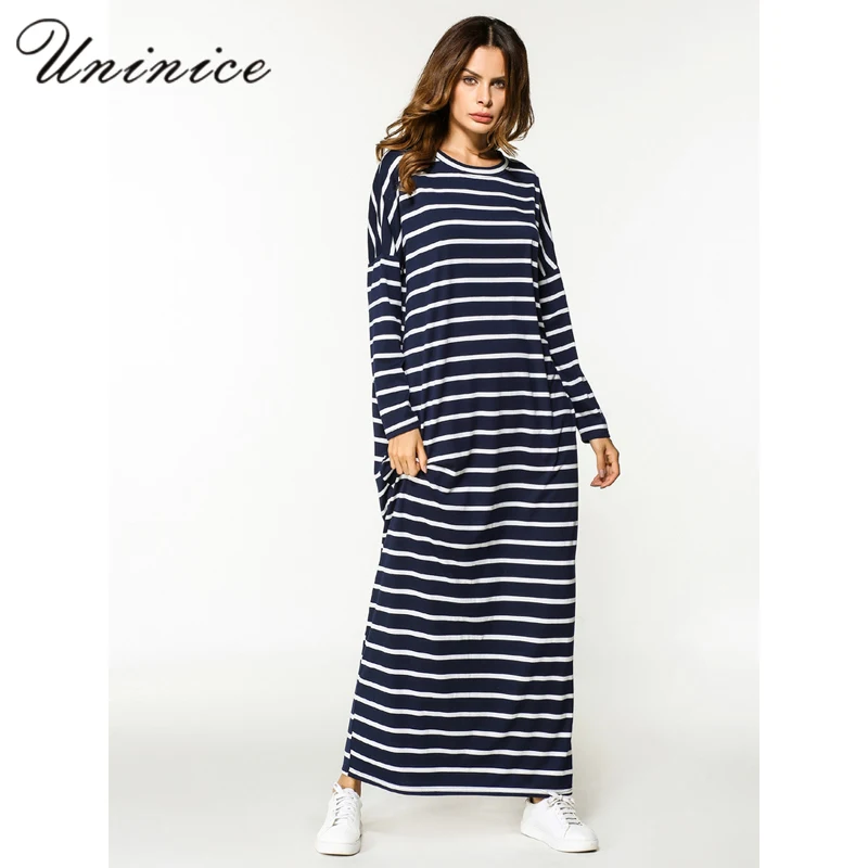 Новое Женское платье Abaya в полоску Длинное свободное кимоно стиле Рамадан