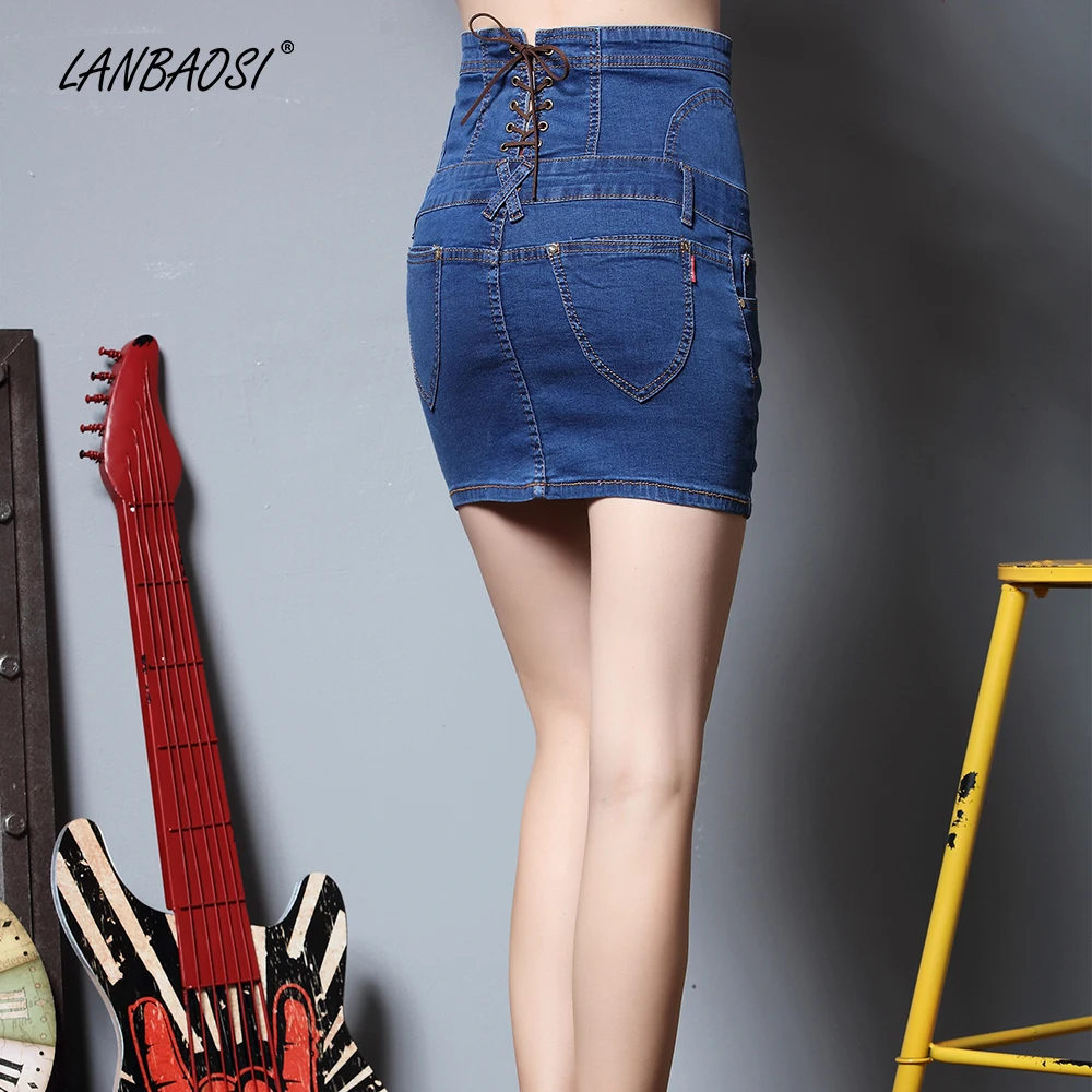 Мини юбка женская джинсовая с завышенной талией в ковбойском стиле|denim miniskirts|pencil